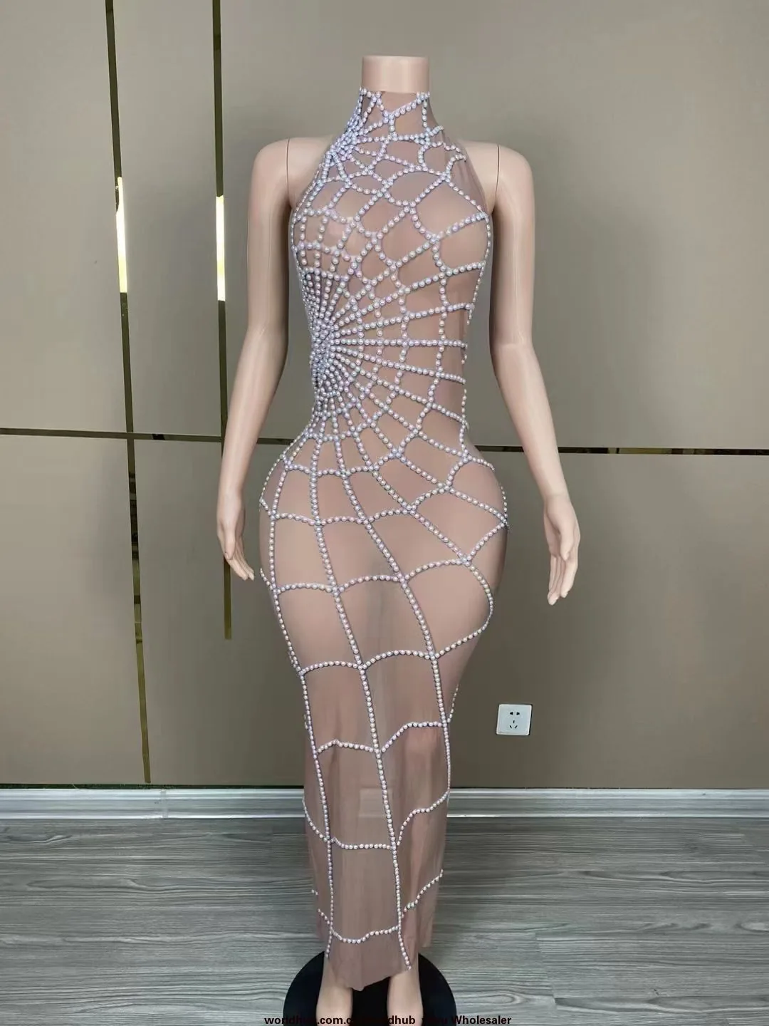 New European and American sexy halterneck backless stretch tight dress concert female singer gogo stage dress sexy 2