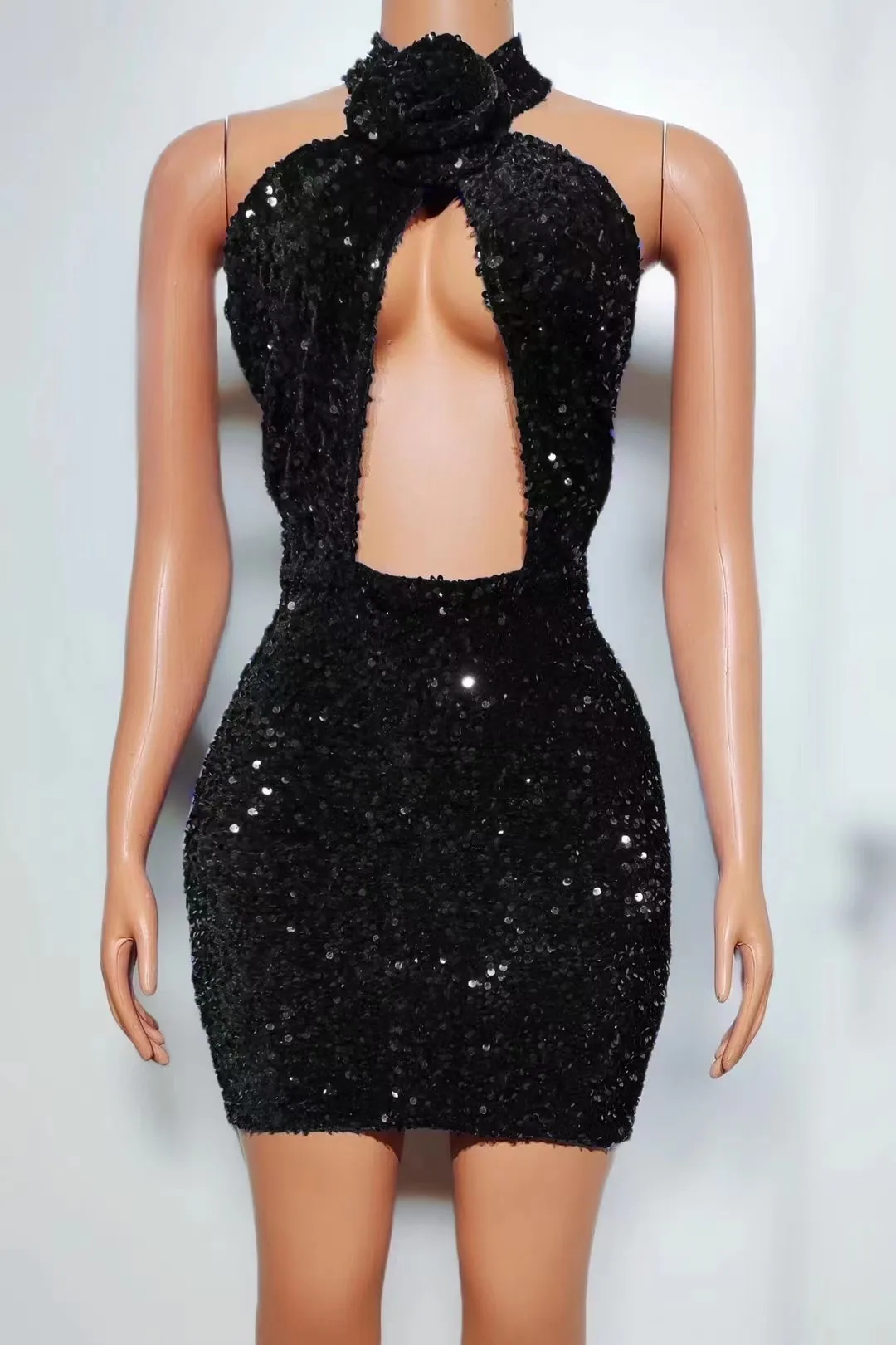Cross-border exclusive sexy halterneck cut-out dresses backless fine glitter glitter gigs evening dresses costume 6