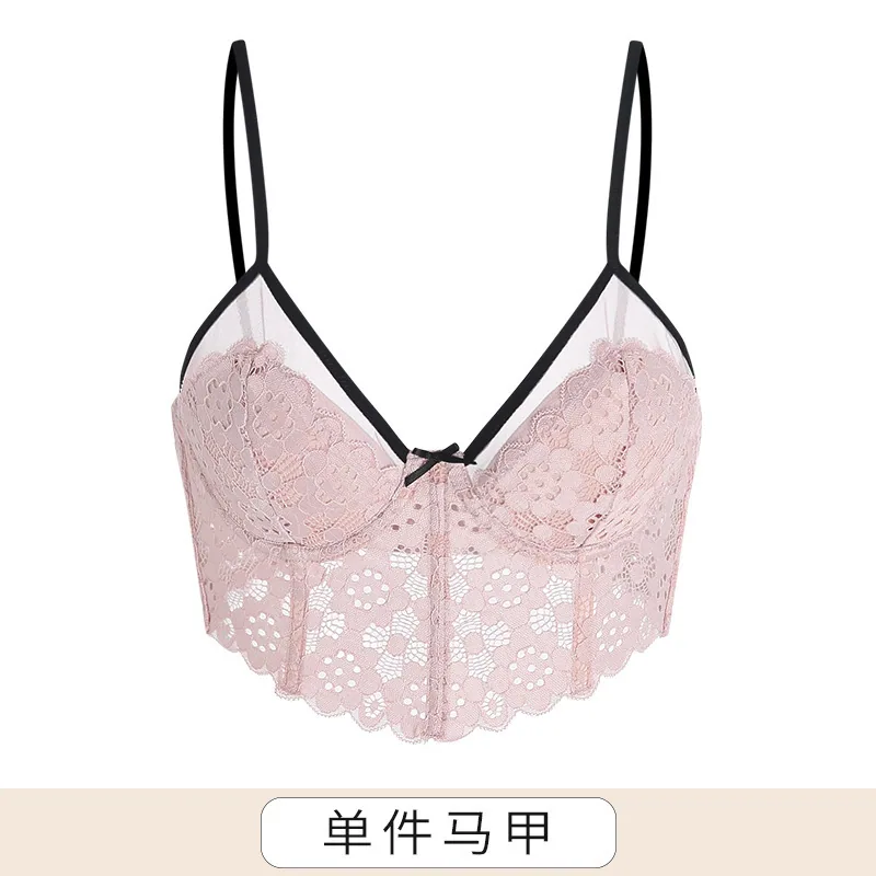 Französische ultradünne Unterwäsche, große Brüste für Damen, kleine Brüste, Sommer, dünne, dünne Schulter, Hosenträger, geschlossene Seitenbrüste, anti 3
