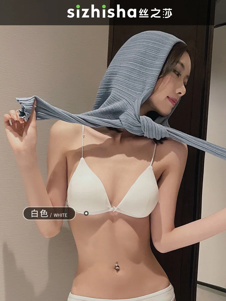 Beautiful back front buckle underwear women's French non-wired small breast triangle cup ultra-thin summer non-marking thin stra 2