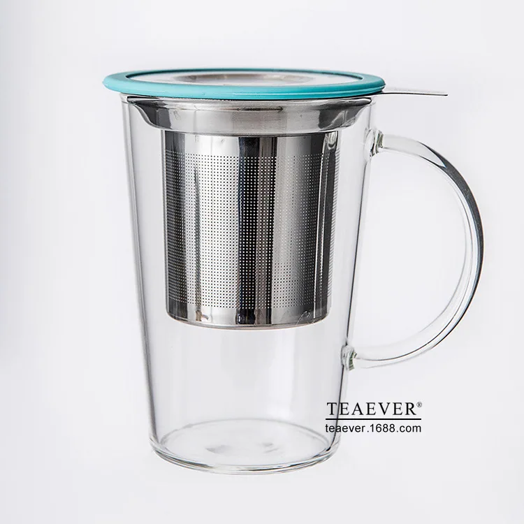 TEAEVER glass tea cup stainless steel filter three-piece cup heat resistant bubble tea cup office home exquisite water cup