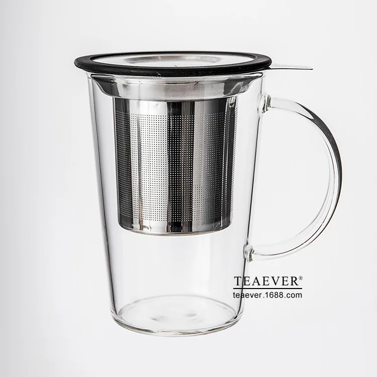 TEAEVER glass tea cup stainless steel filter three-piece cup heat resistant bubble tea cup office home exquisite water cup 2