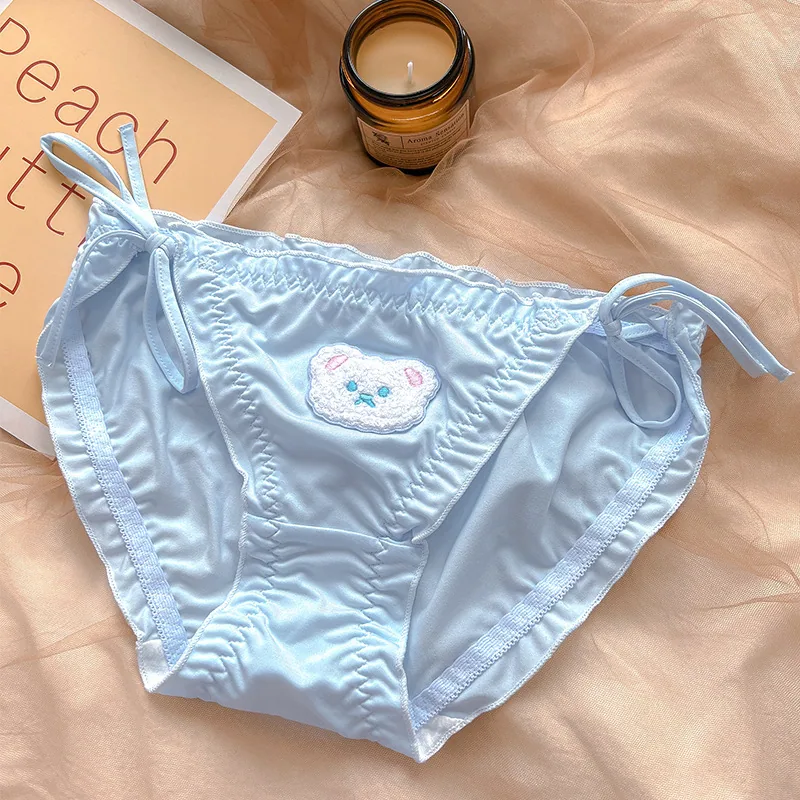Lace-up panties women's wholesale solid color bear embroidery milk silk breathable buttocks lift cute sweet girl briefs 4