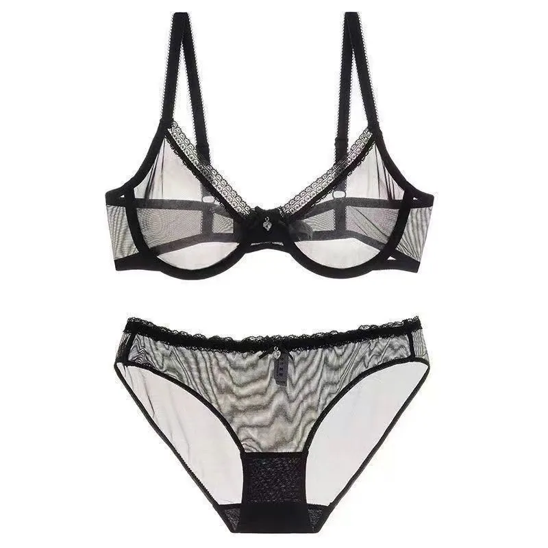 Sexy hollow ultra-thin lace bra women gather big-breasted underwear pure desire thin transparent hot bra set 5
