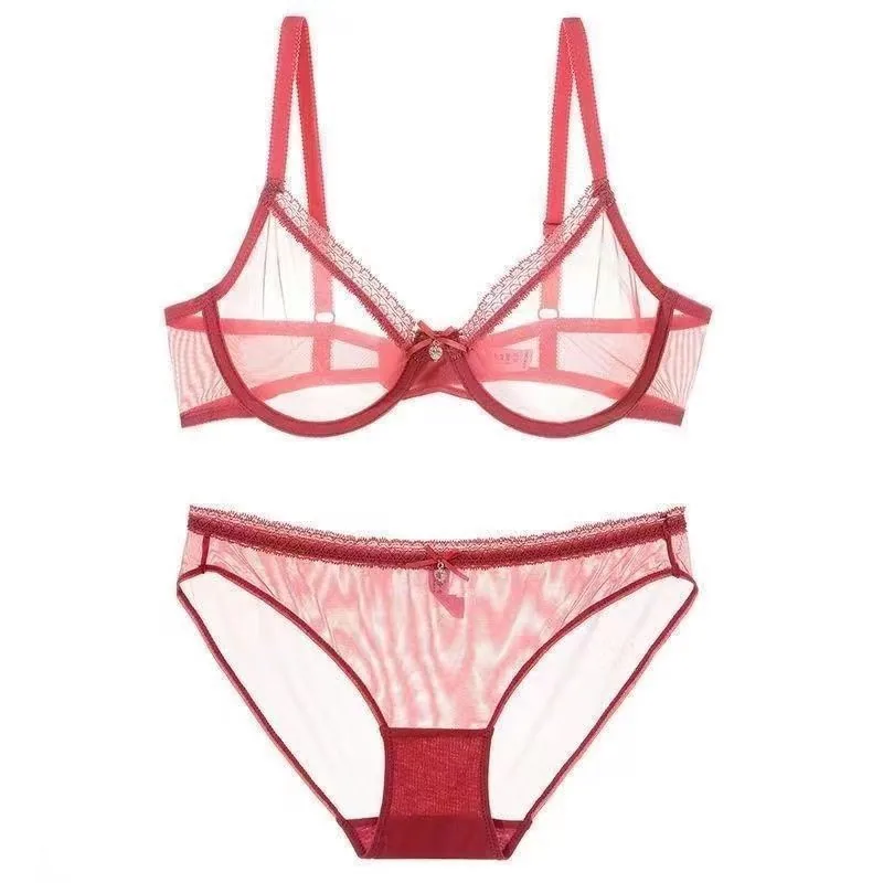 Sexy hollow ultra-thin lace bra women gather big-breasted underwear pure desire thin transparent hot bra set 8