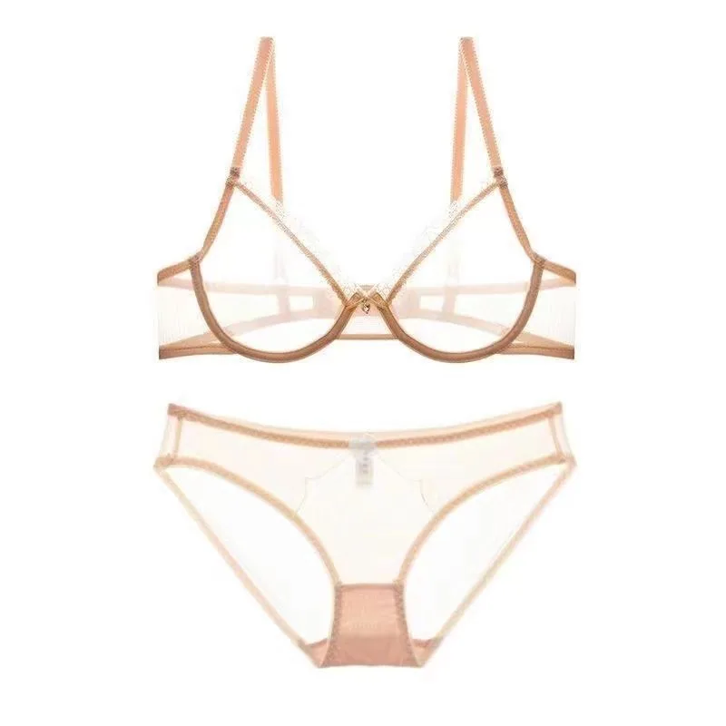 Sexy hollow ultra-thin lace bra women gather big-breasted underwear pure desire thin transparent hot bra set 7
