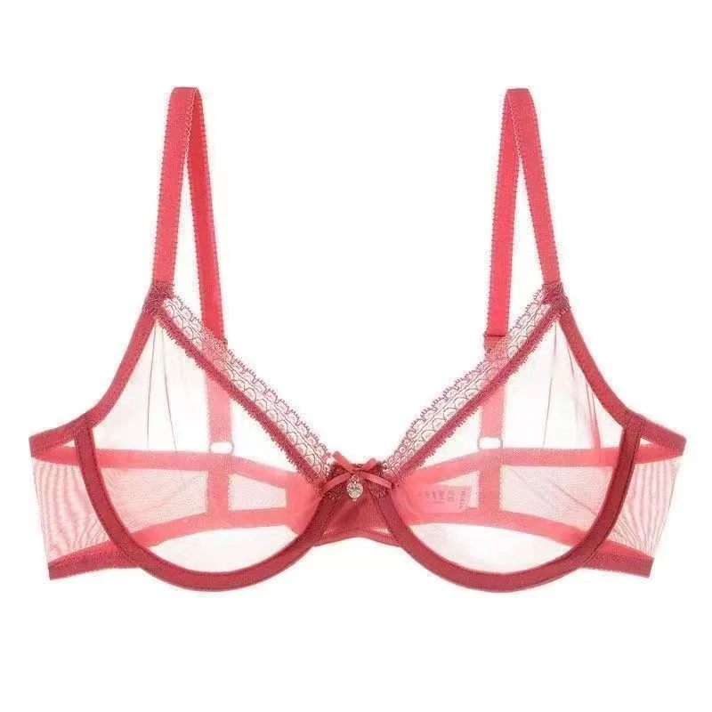 Sexy hollow ultra-thin lace bra women gather big-breasted underwear pure desire thin transparent hot bra set 4