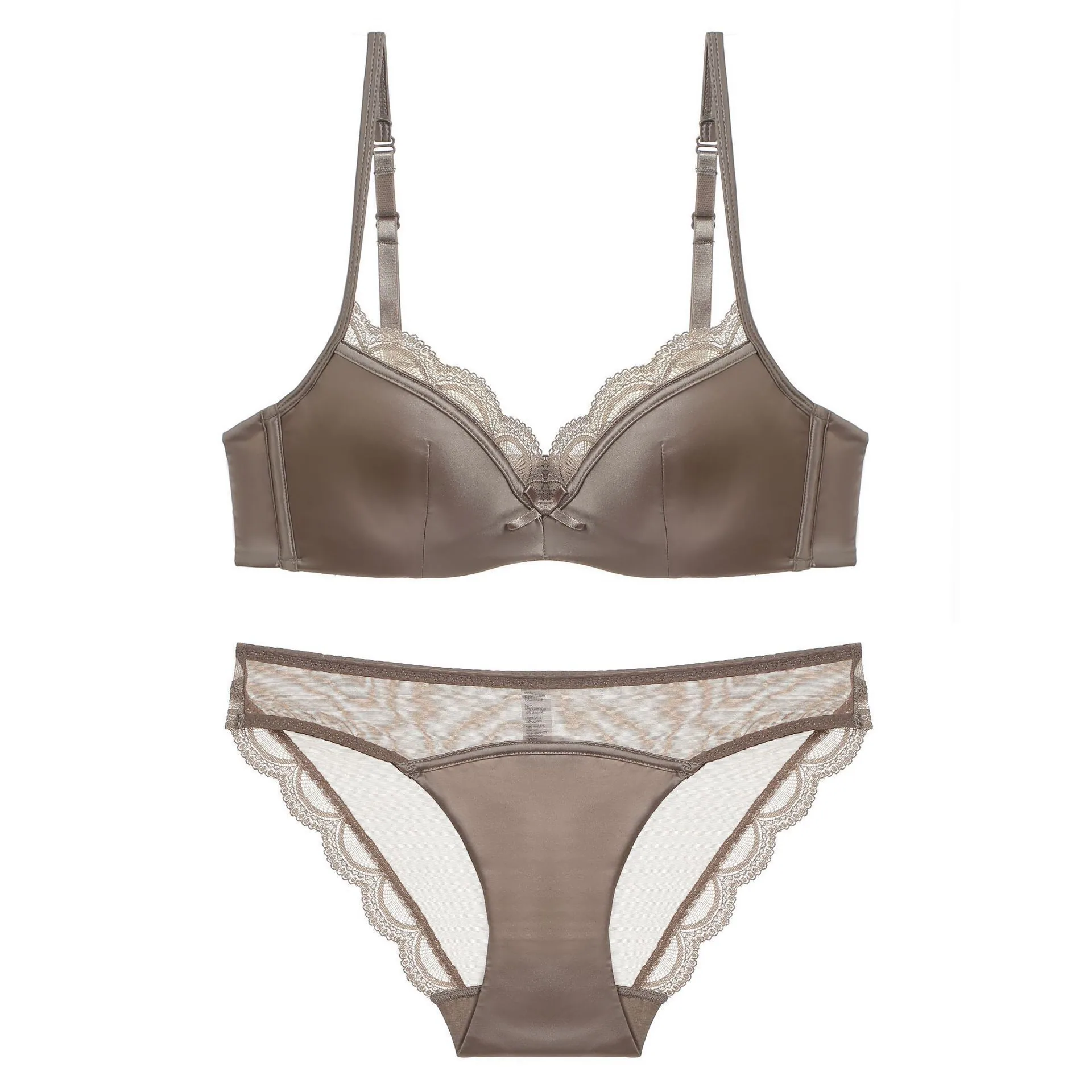 New French high-end satin underwear women's big breasts show small thin top support anti-sag soft underwire bra set 2