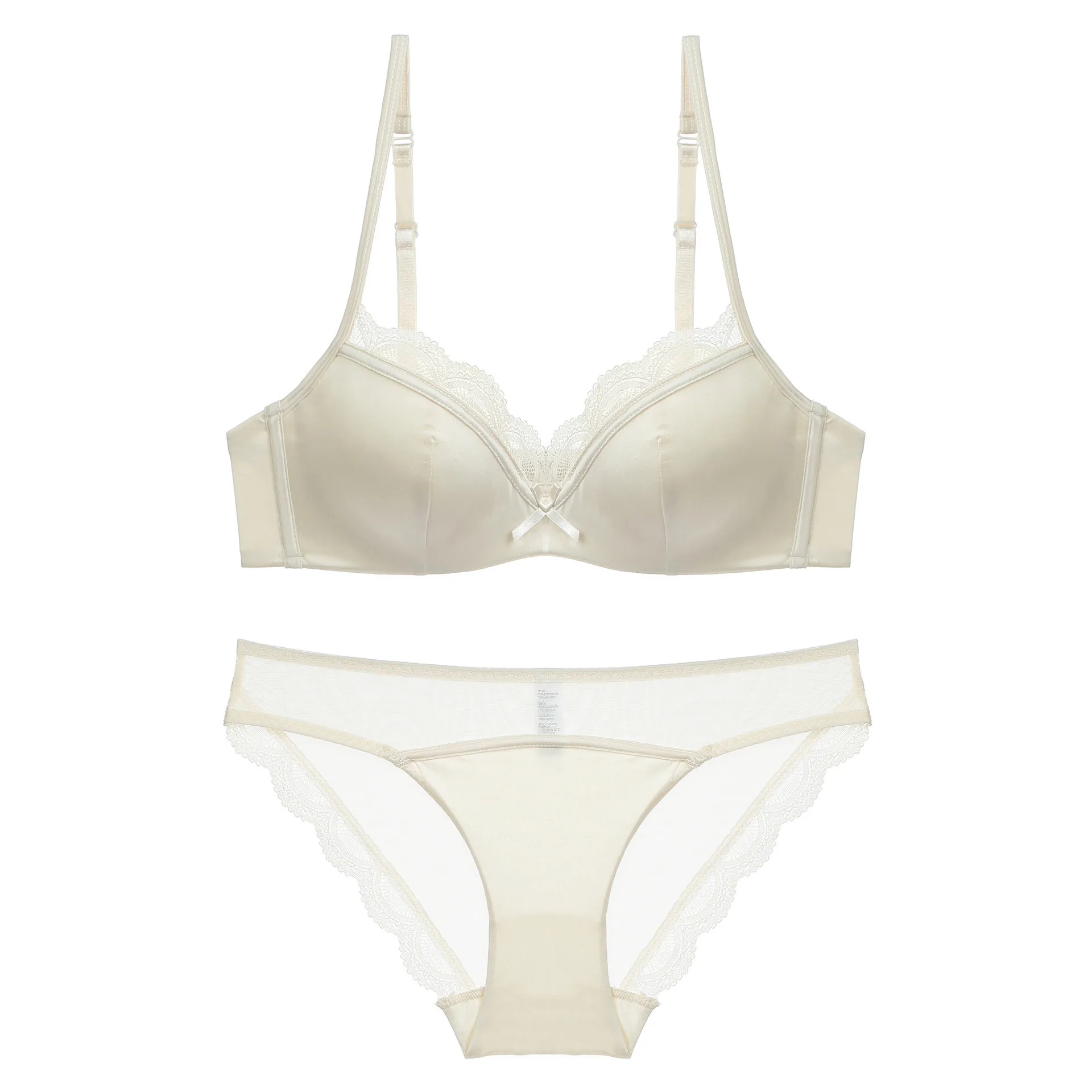 New French high-end satin underwear women's big breasts show small thin top support anti-sag soft underwire bra set