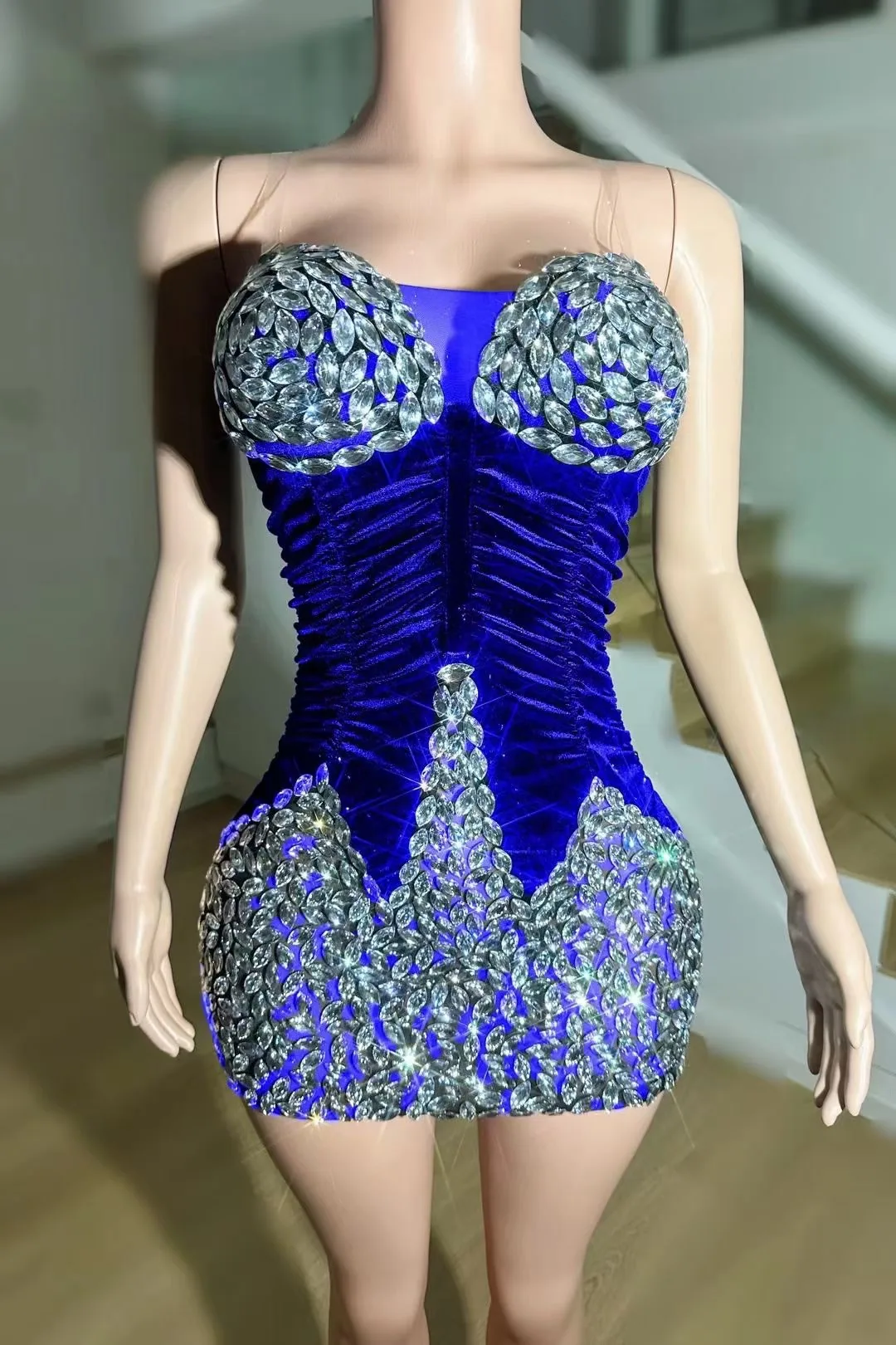 Cross-border hit bar female singer gogo performance dress bandeau hip skirt shiny rhinestone evening dress costume 2