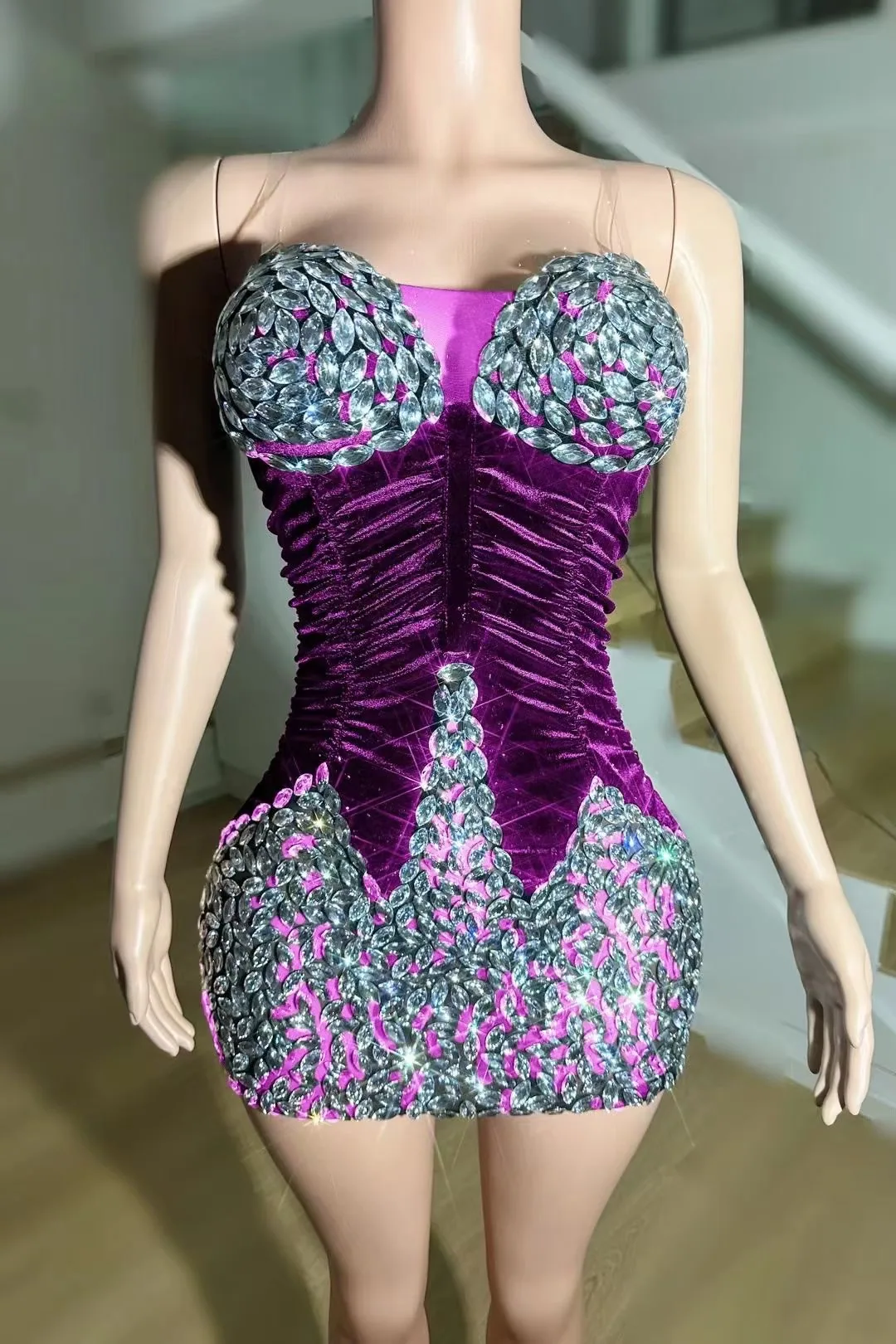 Cross-border hit bar female singer gogo performance dress bandeau hip skirt shiny rhinestone evening dress costume 4