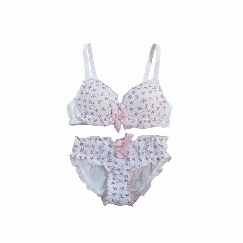 Japanese girl bra gathers small breasts to show off big wire anti-expansion sweet underwear set women's 2024 new 4