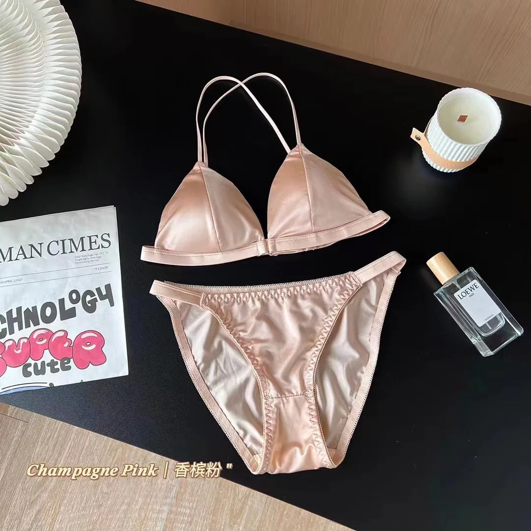 Original and innovative sexy French satin triangular thin cup comfortable front buckle beautiful back underwear light and breath 4