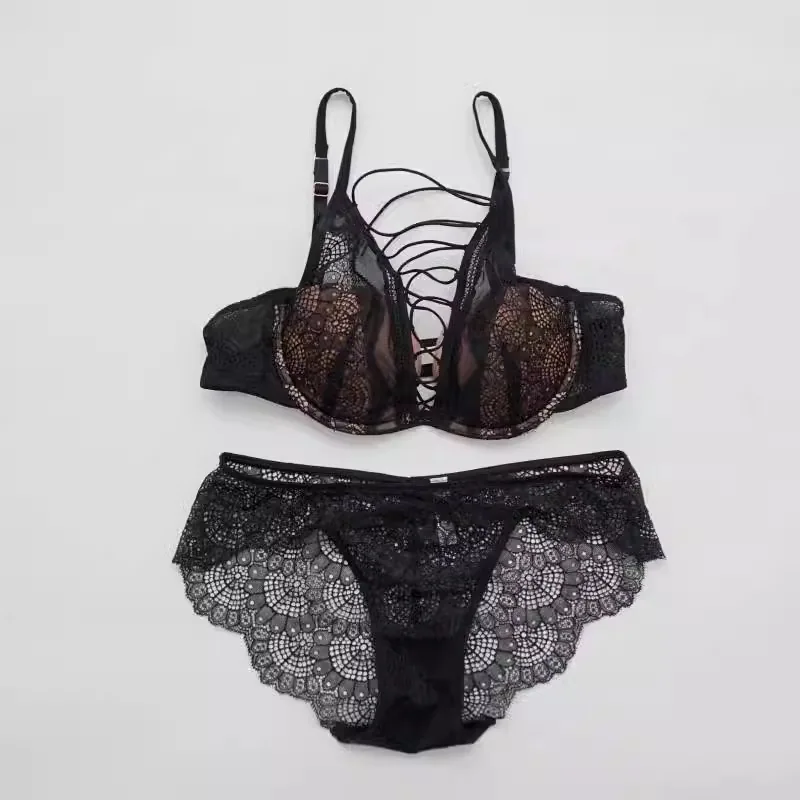 European and American French underwear women's thin big V sexy lace strap upper support anti-sagging soft underwire bra cover 4