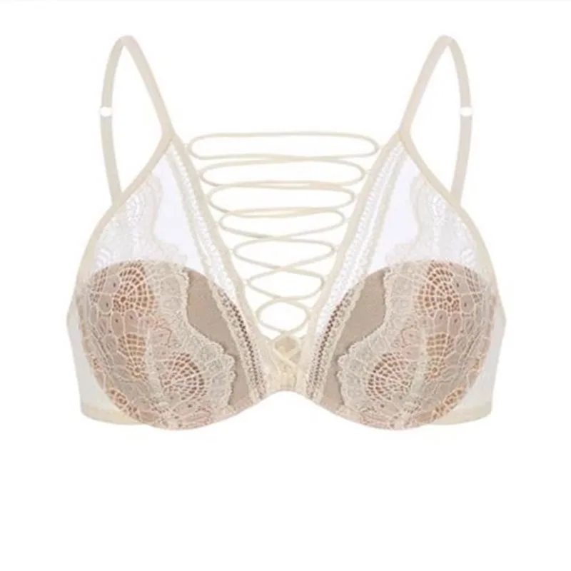 European and American French underwear women's thin big V sexy lace strap upper support anti-sagging soft underwire bra cover 2