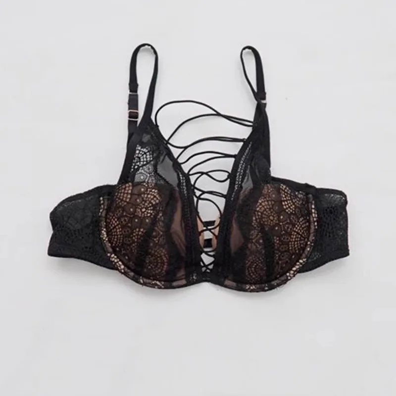European and American French underwear women's thin big V sexy lace strap upper support anti-sagging soft underwire bra cover