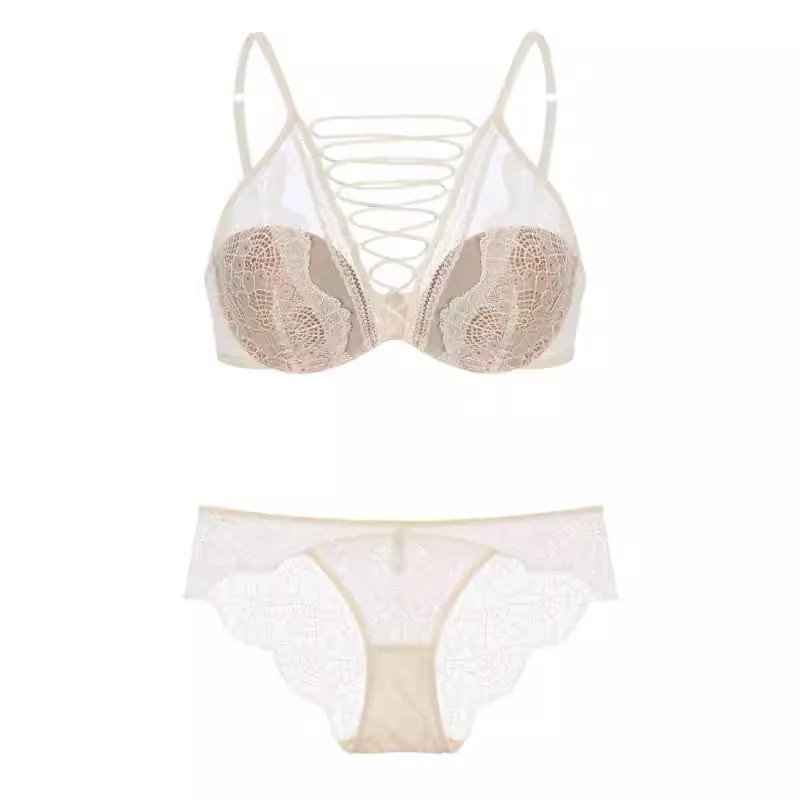 European and American French underwear women's thin big V sexy lace strap upper support anti-sagging soft underwire bra cover 5