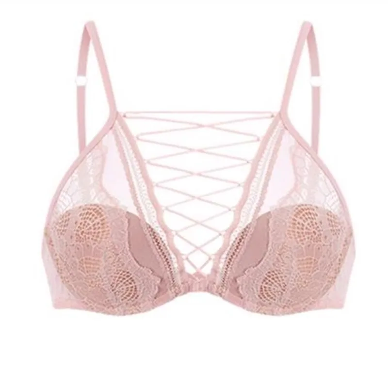 European and American French underwear women's thin big V sexy lace strap upper support anti-sagging soft underwire bra cover 3