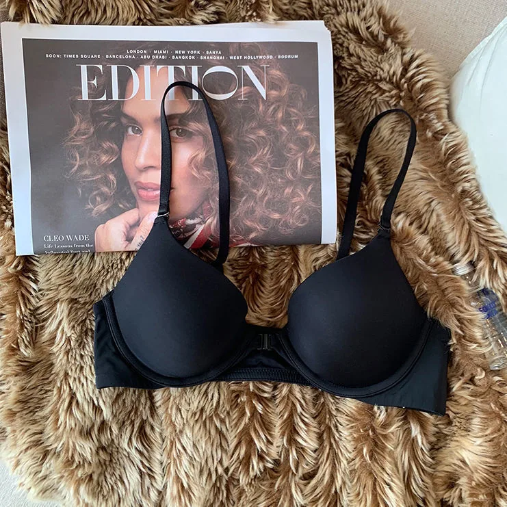 Glossy seamless underwear women's small breasts gathered in the front buckle, thin model with underwire sports anti-sagging big 3