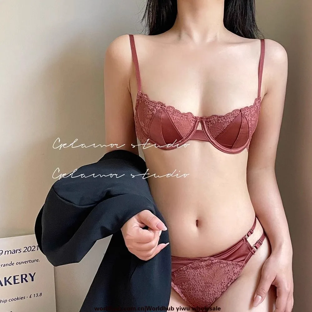 The new French lace has soft underwire underwear women's suits, pure desire, small breasts, half a cup, and a beautiful back bra - Men's Suits 9