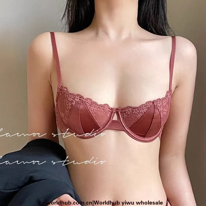 The new French lace has soft underwire underwear women's suits, pure desire, small breasts, half a cup, and a beautiful back bra - Men's Suits 4