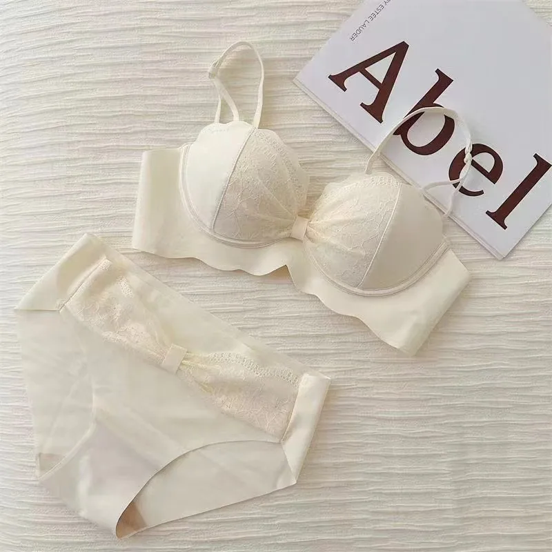 New Sweet Lace Sexy Non-Wire Bra Small Breasts Gather Large Side Fold Adjustable Girls' Underwear Set 5