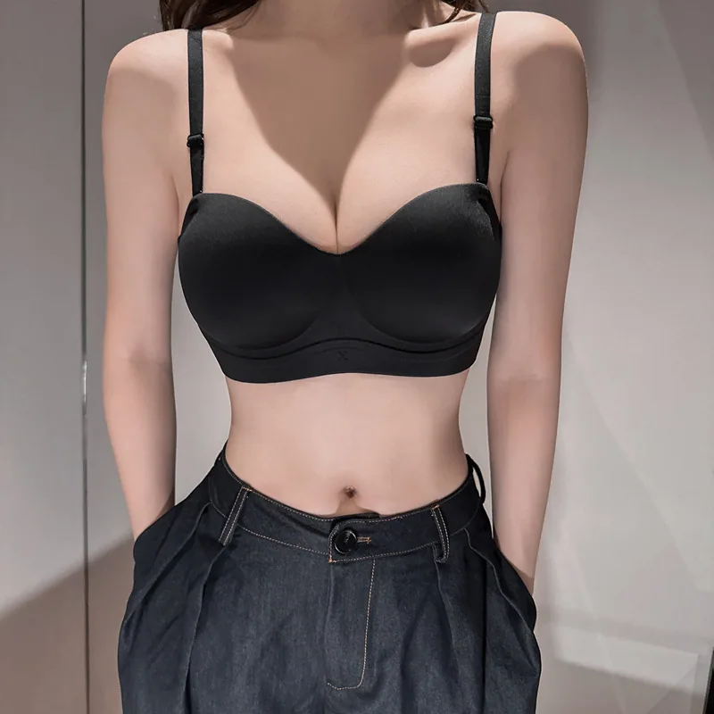 Seamless strapless underwear women's small breasts show big and round comic busts gather non-slip bras seamless bra summer 5