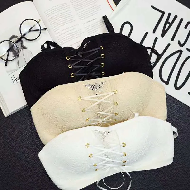 Cross-border hot sales small breasts gathering cross beautiful back off-shoulder strapless underwear sexy bandeau anti-exposure 2