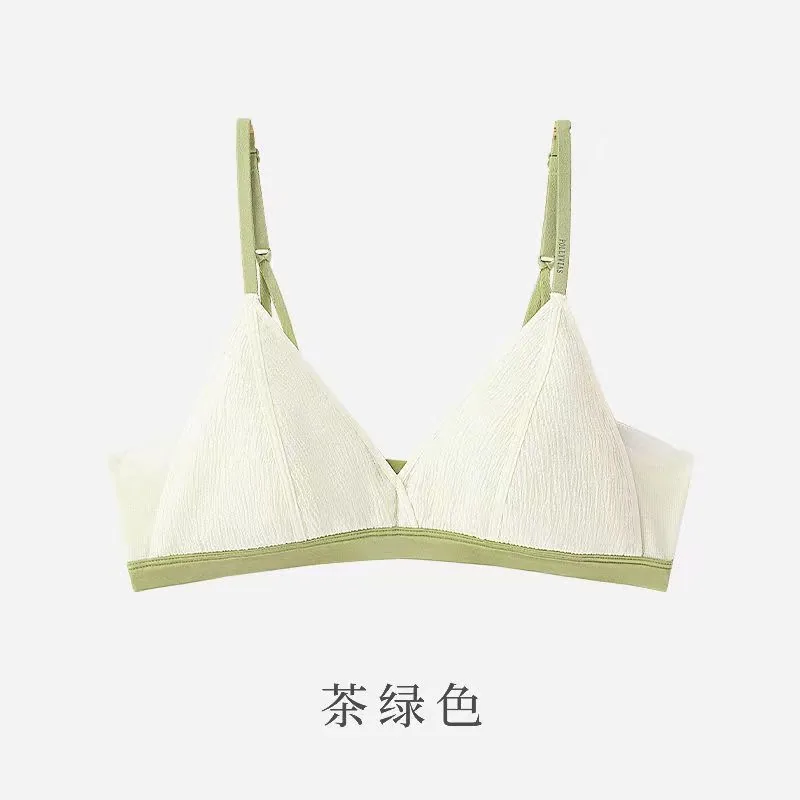 French triangle cup underwear women's spring and summer thin breathable big breasts show small without wires, gather up to suppo 4
