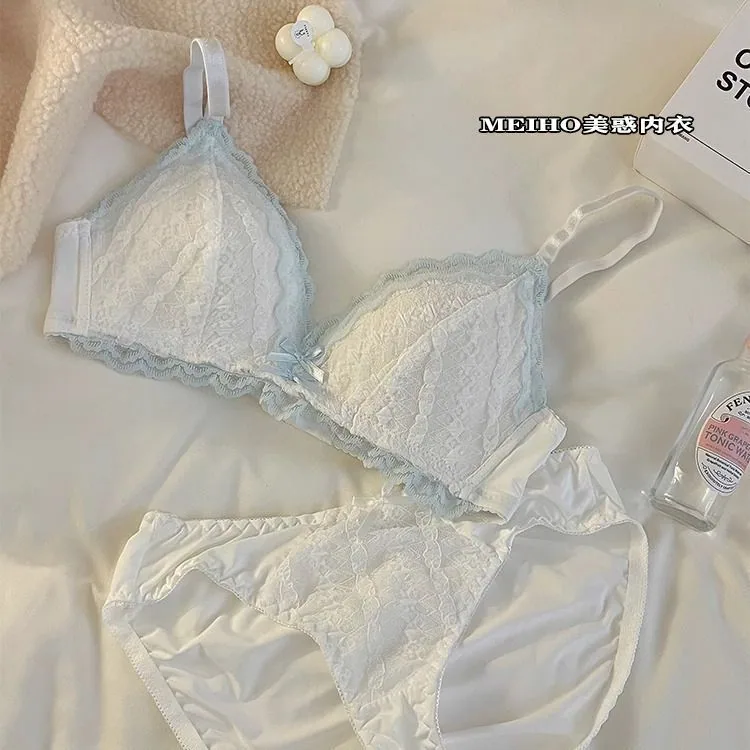 새로운 섹시한 레이스 삼각형 컵 속옷 여성의 작은 가슴 얇은 underwire-free 순수한 욕망 브래지어 세트를 수집 9
