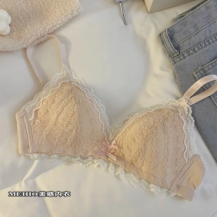 새로운 섹시한 레이스 삼각형 컵 속옷 여성의 작은 가슴 얇은 underwire-free 순수한 욕망 브래지어 세트를 수집 3