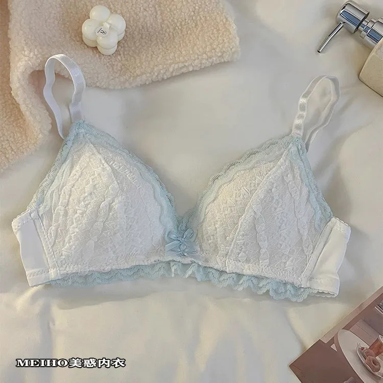새로운 섹시한 레이스 삼각형 컵 속옷 여성의 작은 가슴 얇은 underwire-free 순수한 욕망 브래지어 세트를 수집 4