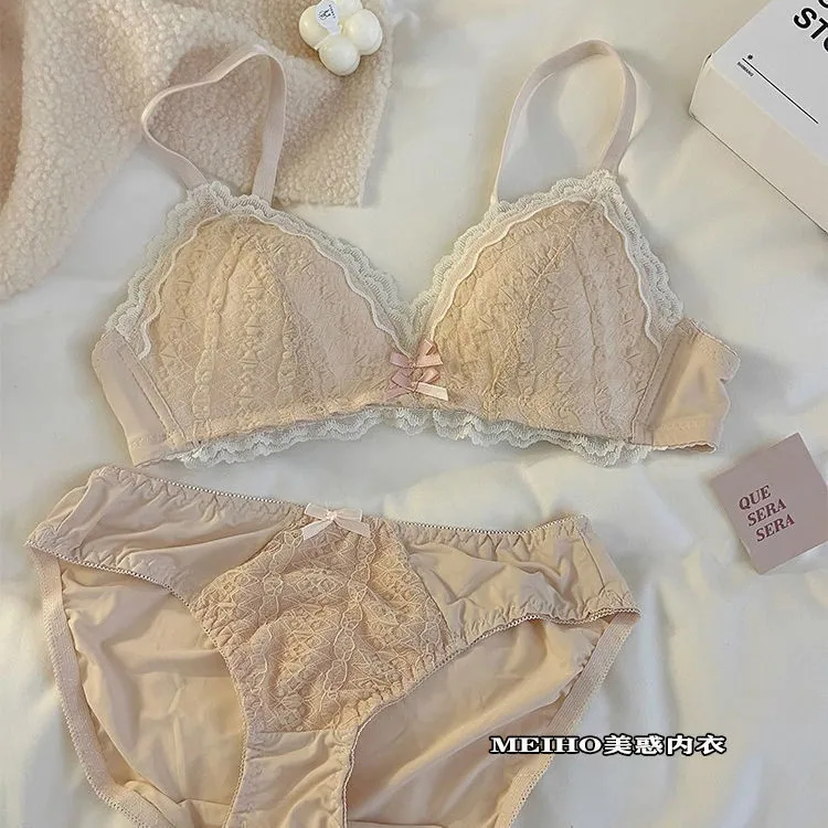 새로운 섹시한 레이스 삼각형 컵 속옷 여성의 작은 가슴 얇은 underwire-free 순수한 욕망 브래지어 세트를 수집 8