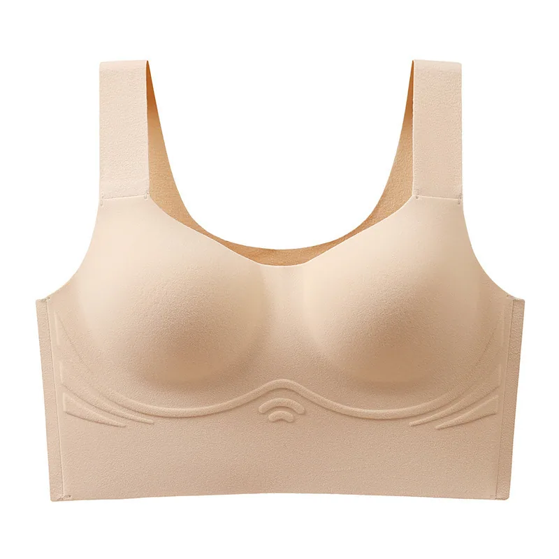 Autumn and winter warm vest bra soft support fixed cup seamless integrated underwear women's small breasts gather bra 3