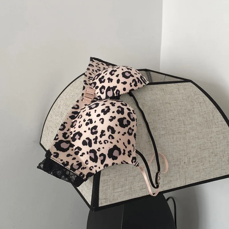 Front buckle, a variety of beautiful back leopard print bra set, sexy small breasts gathered, no underwire, upper support for au 2