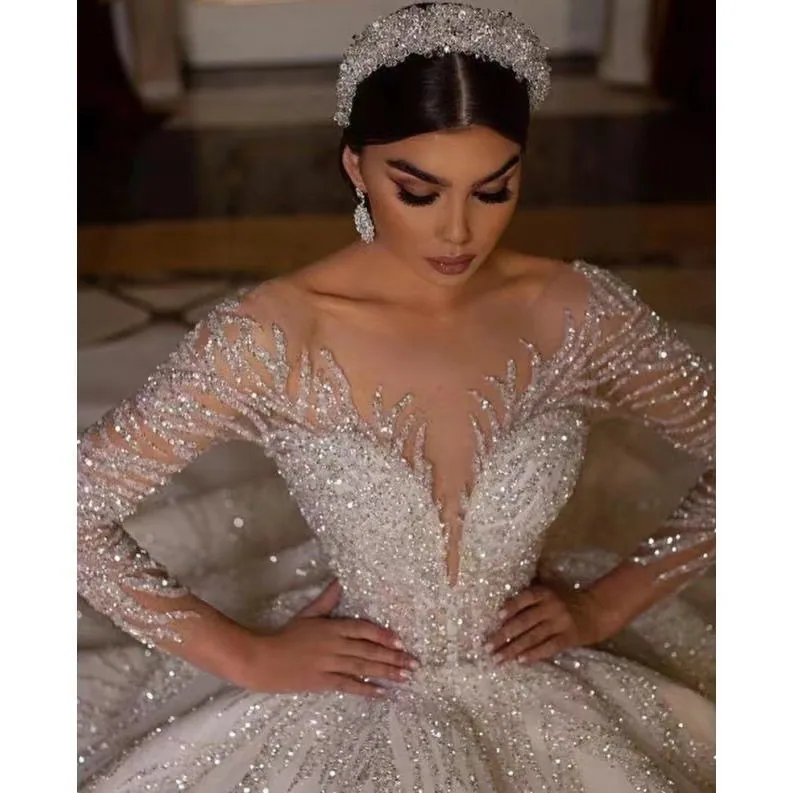 New wedding dress new heavy handmade luxury court style big puffy wedding dress trailing wedding dress large size can be made T