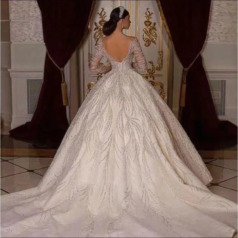 New wedding dress new heavy handmade luxury court style big puffy wedding dress trailing wedding dress large size can be made T 2