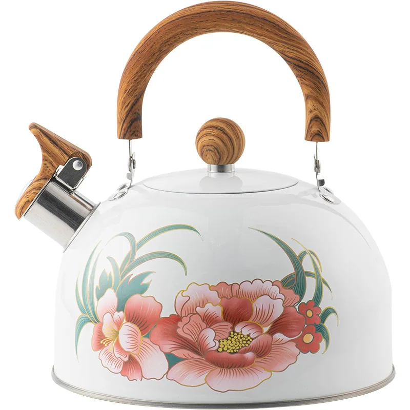 Cross-border new flower pattern whistle kettle European and American kitchenware creative white chirping large capacity kettle 3