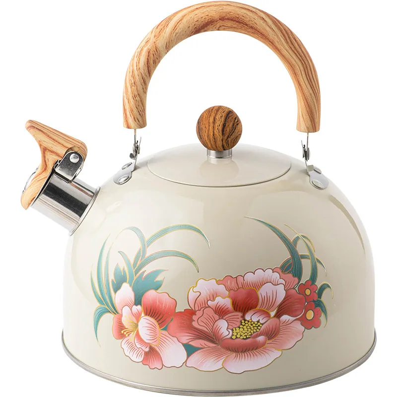 Cross-border new flower pattern whistle kettle European and American kitchenware creative white chirping large capacity kettle 3 2