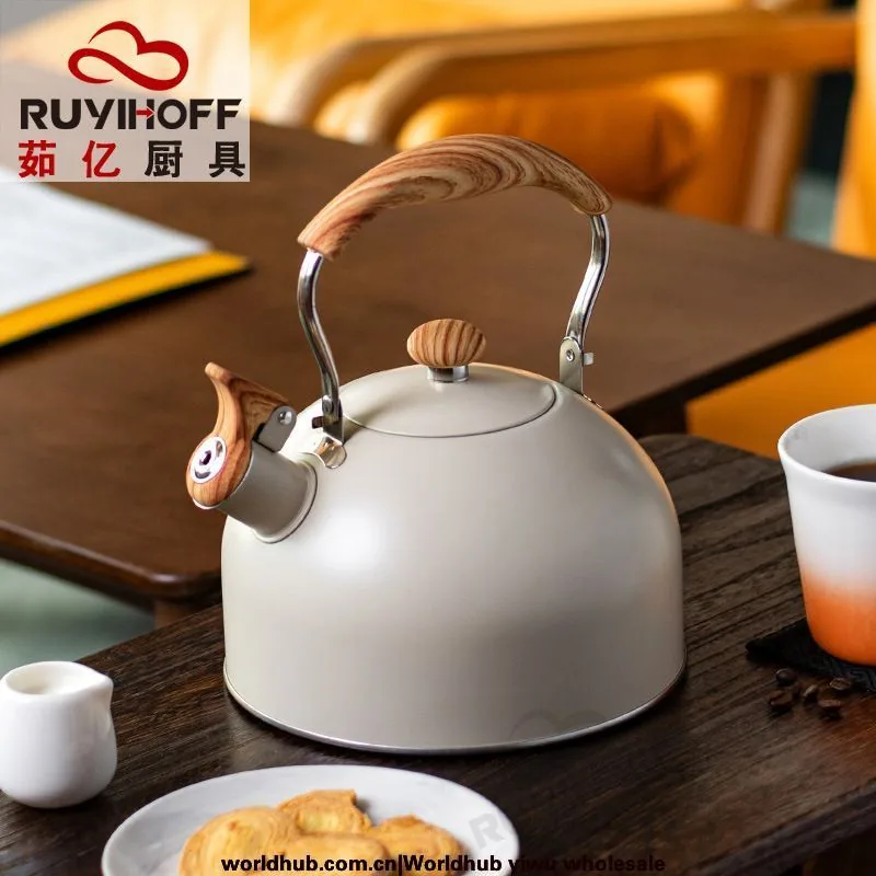 Bouilloire à sifflet transfrontalière Amazon blanc cassé, pot à sifflet à fond plat de 2,5 l, vente en gros, pot à sifflet eu