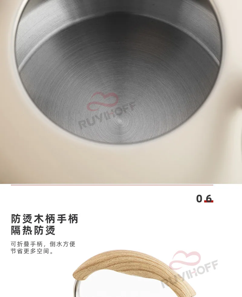 Bouilloire à sifflet transfrontalière Amazon blanc cassé, pot à sifflet à fond plat de 2,5 l, vente en gros, pot à sifflet européen en acier inoxydable 13