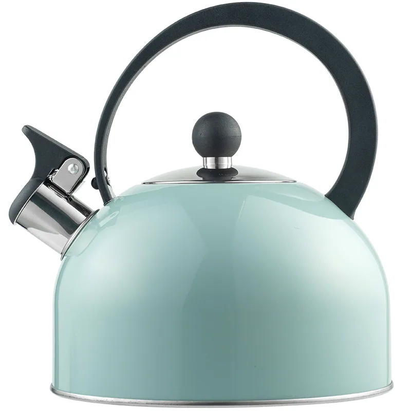 Utensilios de cocina europeos y americanos, tetera con sonido de fondo plano 2.5L, tetera con silbato de pintura en aerosol azul cielo de Amazon para té y café 2