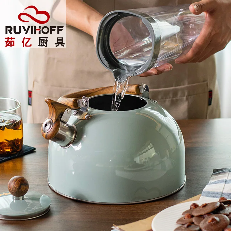 Cross-border dome gray stainless steel sound kettle tea brewing coffee European and American whistle pot 3L kitchenware whistle 4