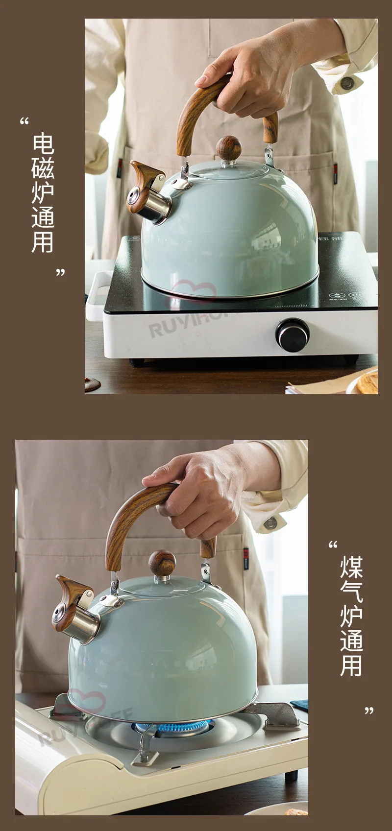 Cross-border dome gray stainless steel sound kettle tea brewing coffee European and American whistle pot 3L kitchenware whistle 13