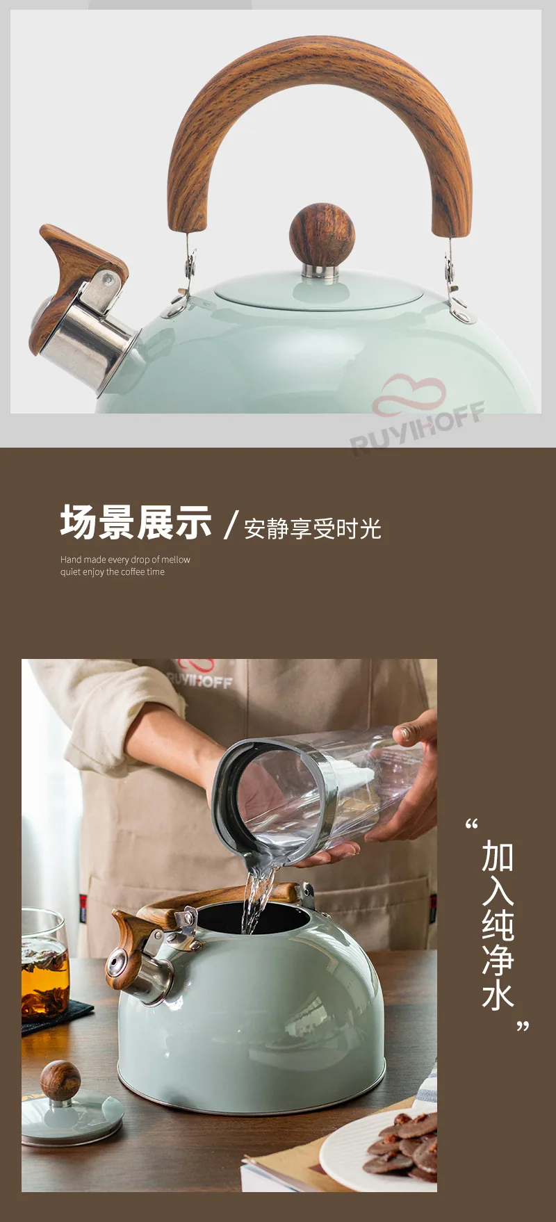 Cross-border dome gray stainless steel sound kettle tea brewing coffee European and American whistle pot 3L kitchenware whistle 12