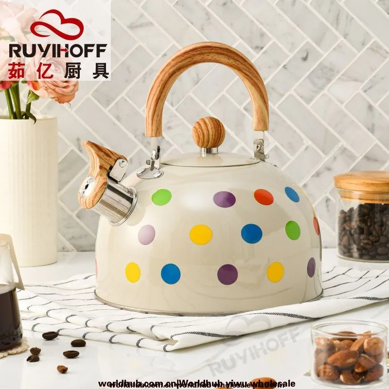 Cross-border polka dot spray color stainless steel sound boiling kettle tea coffee European and American whistle pot 3L kitchenw