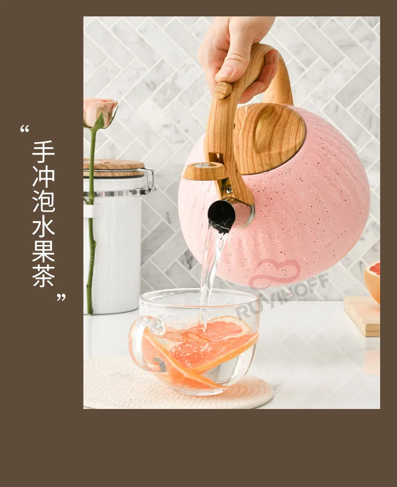 Cross-border Pink Water Drop Pattern Stainless Steel Sound Kettle Brewing Tea Coffee European and American Whistle Pot 3L Kitche 10
