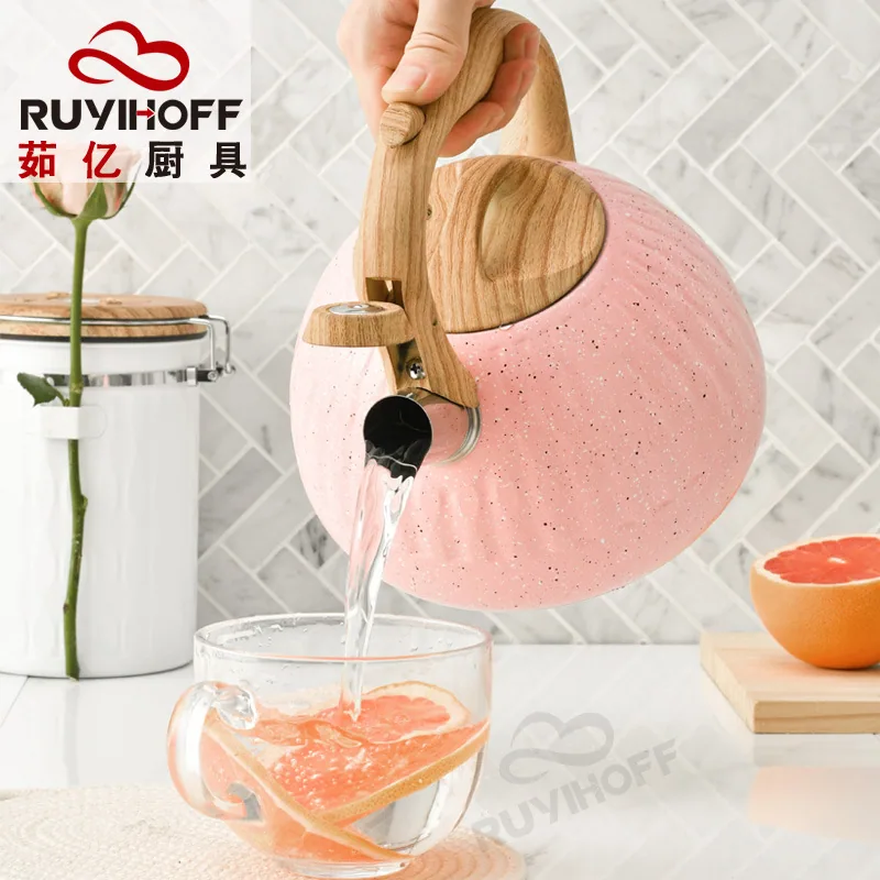 Cross-border Pink Water Drop Pattern Stainless Steel Sound Kettle Brewing Tea Coffee European and American Whistle Pot 3L Kitche 2