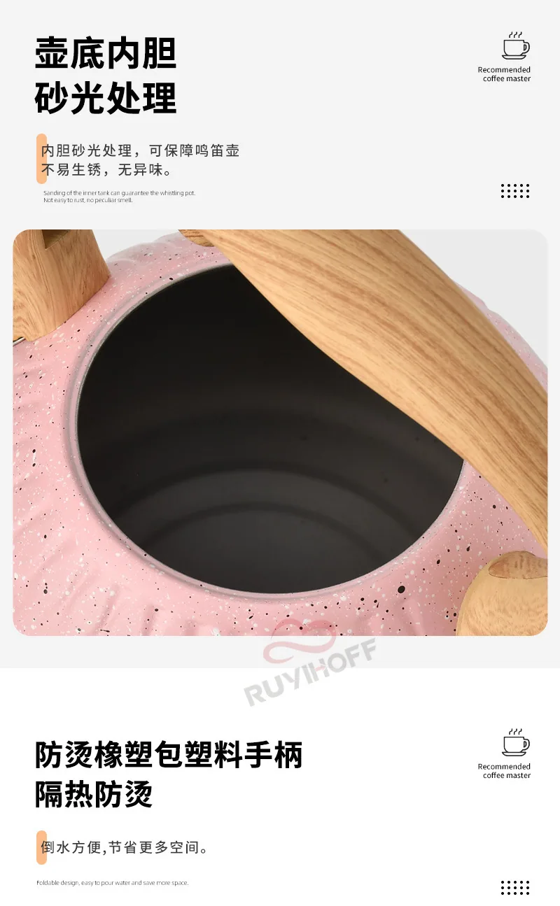 Cross-border Pink Water Drop Pattern Stainless Steel Sound Kettle Brewing Tea Coffee European and American Whistle Pot 3L Kitche 9