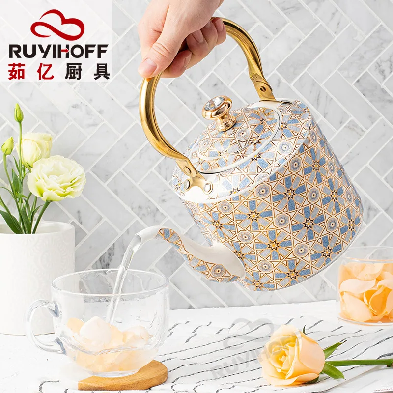 Cross-border Damascus geometric pattern whistle kettle middle east Dubai kitchenware boutique chirping large capacity kettle 2L 4